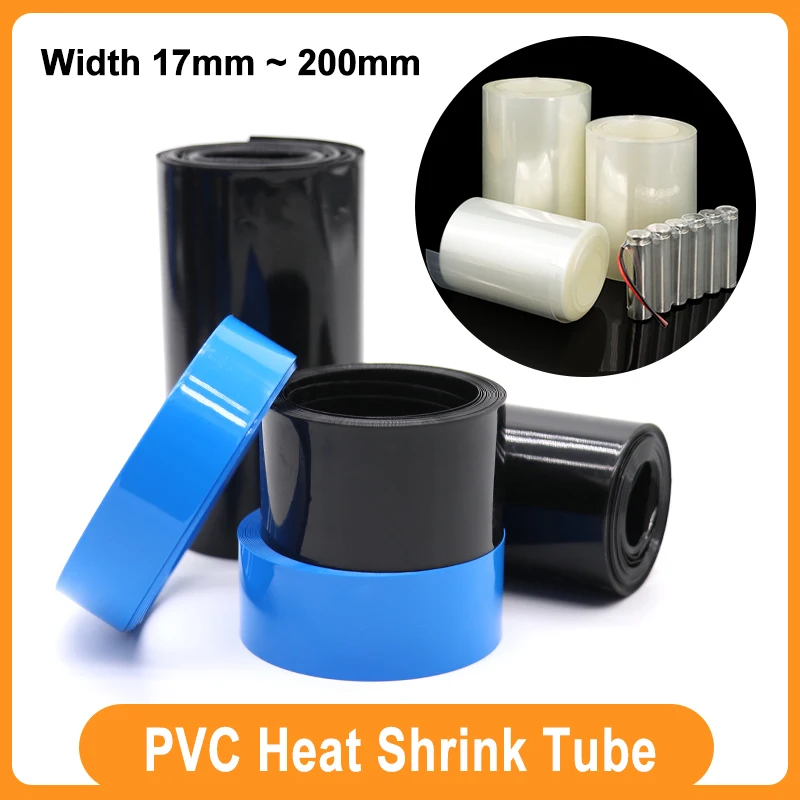 1/5 M 18650 Lipo Batterie PVC Schrumpfschlauch Pack 17 ~ 200 mm Isolierte Folie Wrap Lithium Fall Schutz Kabel Hülse Schwarz Blau