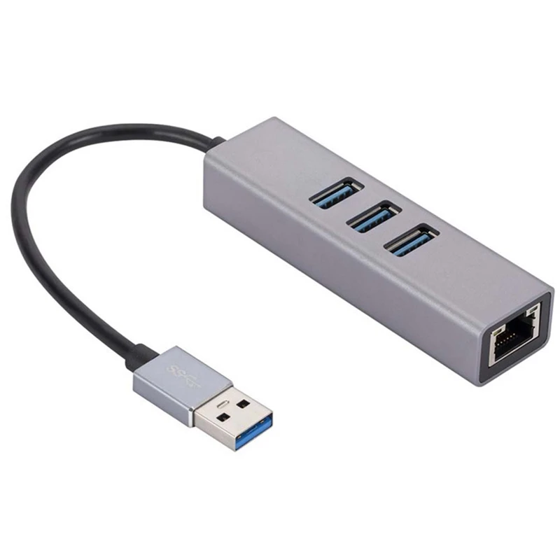 การ์ดเครือข่ายกิกะบิต USB อะลูมิเนียมอัลลอยใหม่3พอร์ตฮับ3.0 USB เพื่อ RJ45การ์ดเครือข่ายกิกะบิตอะแดปเตอร์อีเธอร์เน็ต