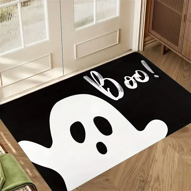 Newest A Little Boo Almost Due Pink Pumpkin Ghost Bat Print White Doormat Non Slip Outdoor Halloween Floor Mat