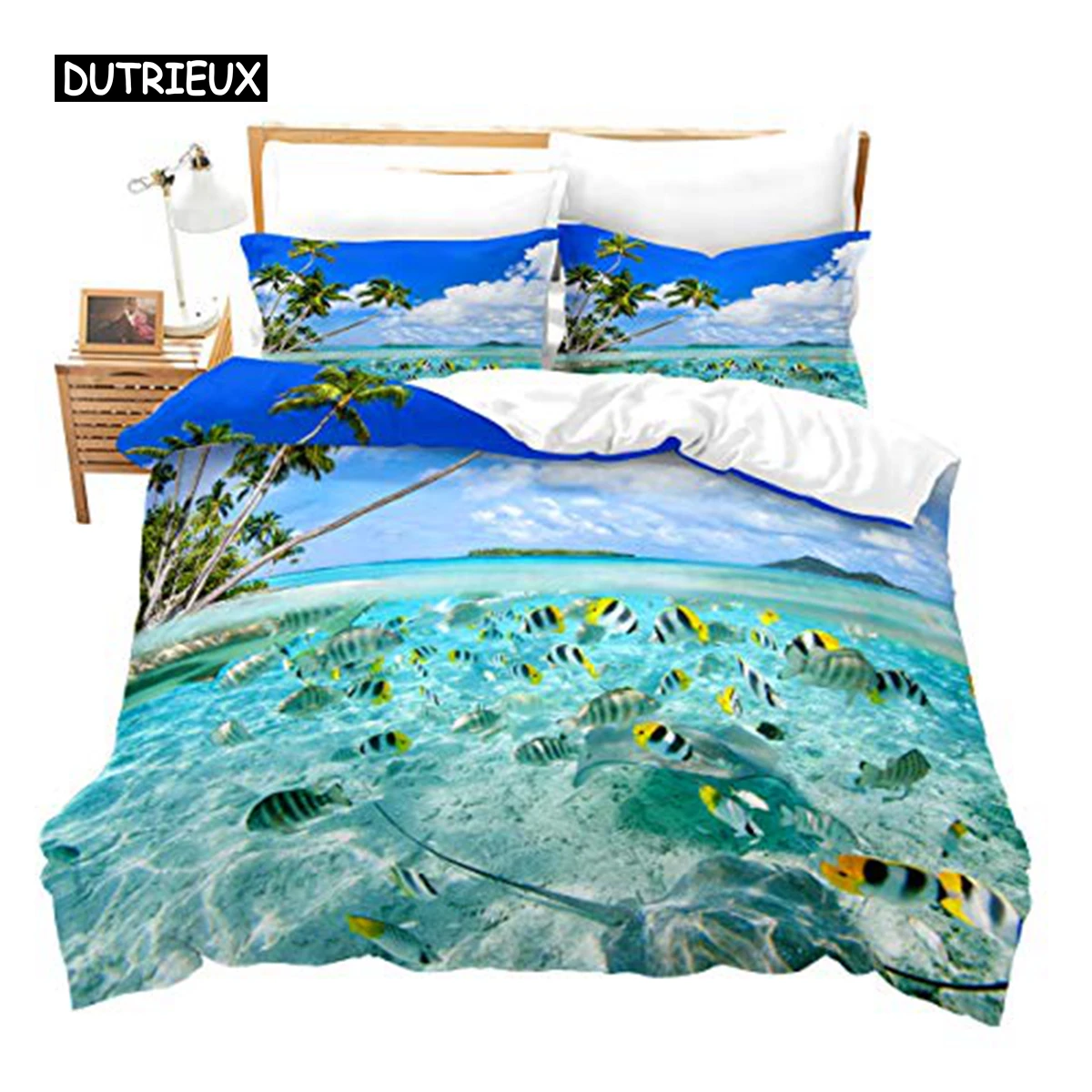 Beach Duvet Cover Set Twin for Kids Ocean Bedding Set Bedclothes Hawaiian Tropical Printed Microfiber Polyester Comforter Cover