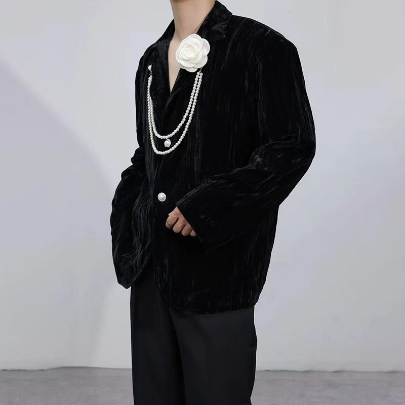 LUZHEN Luxury Elegant Handsome Blazer Coat Men's Original Niche Three-dimensional Pearl Chain Stylish Solid Color Jacket JY4431