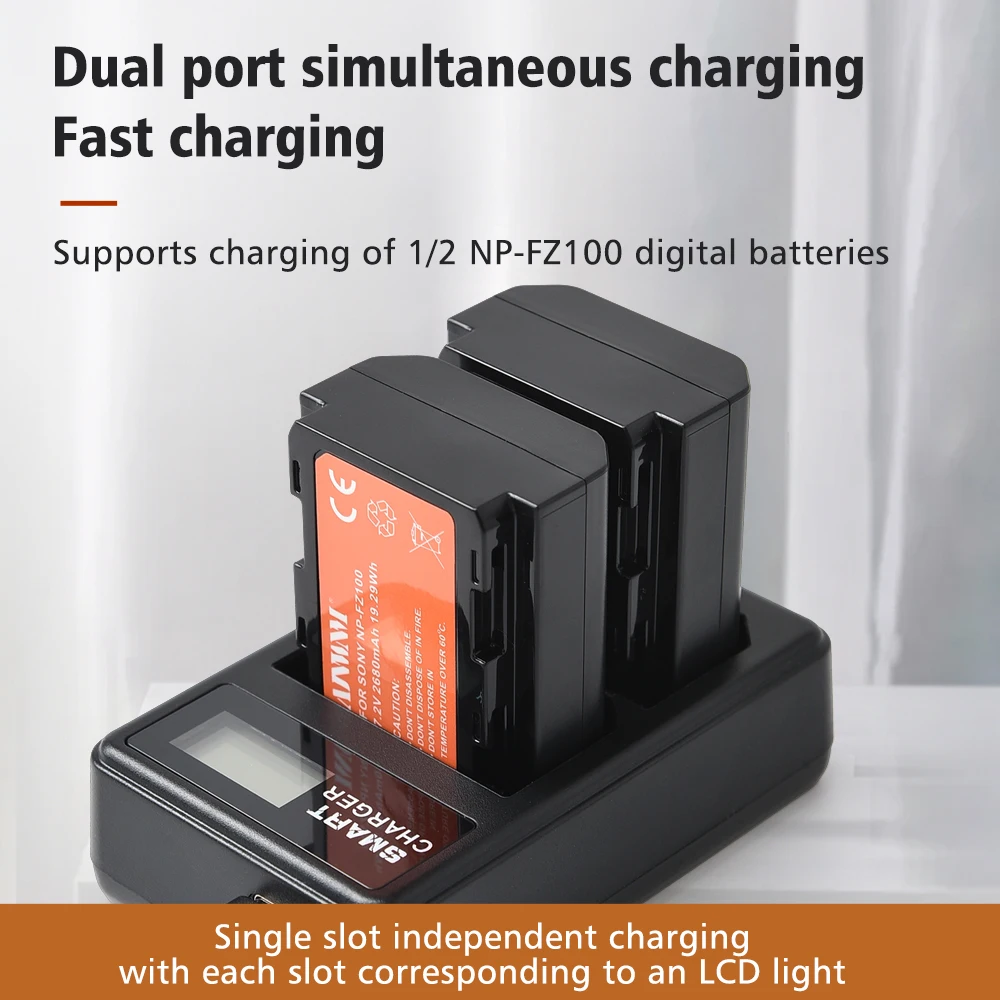 2680mAh NP-FZ100 NPFZ100 NP FZ100 Battery + LED Dual USB Charger for Sony NP-FZ100, BC-QZ1, Sony a9, a7R III, a7 III,A6600