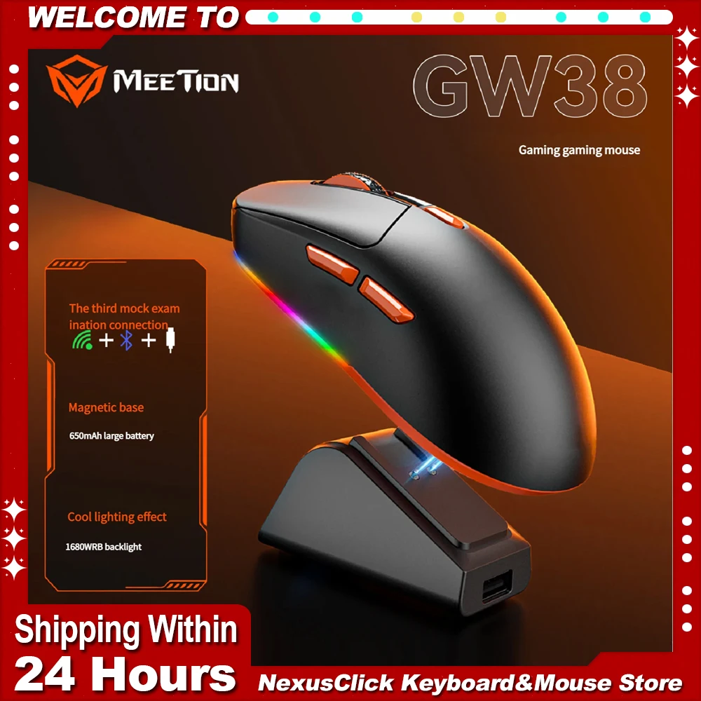 

Tri Mode Wireless Ergonomic Gaming Mouse 8000DPI Adjustable RGB magnetic charging dock Rechargeable Gaming Mouse for Laptop PC