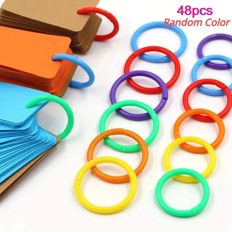 48-Pack 15mm Colorful Plastic Loose Leaf Rings for DIY Albums, Document Binding & Office Organization image 2