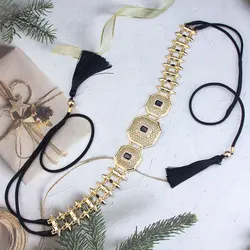 Sunspicems Chic Moroccan Caftan Belt Algeria Hand Rope Waist Chain Tassels Gold Color Metal Mesh Design Arabic Robe Waitband