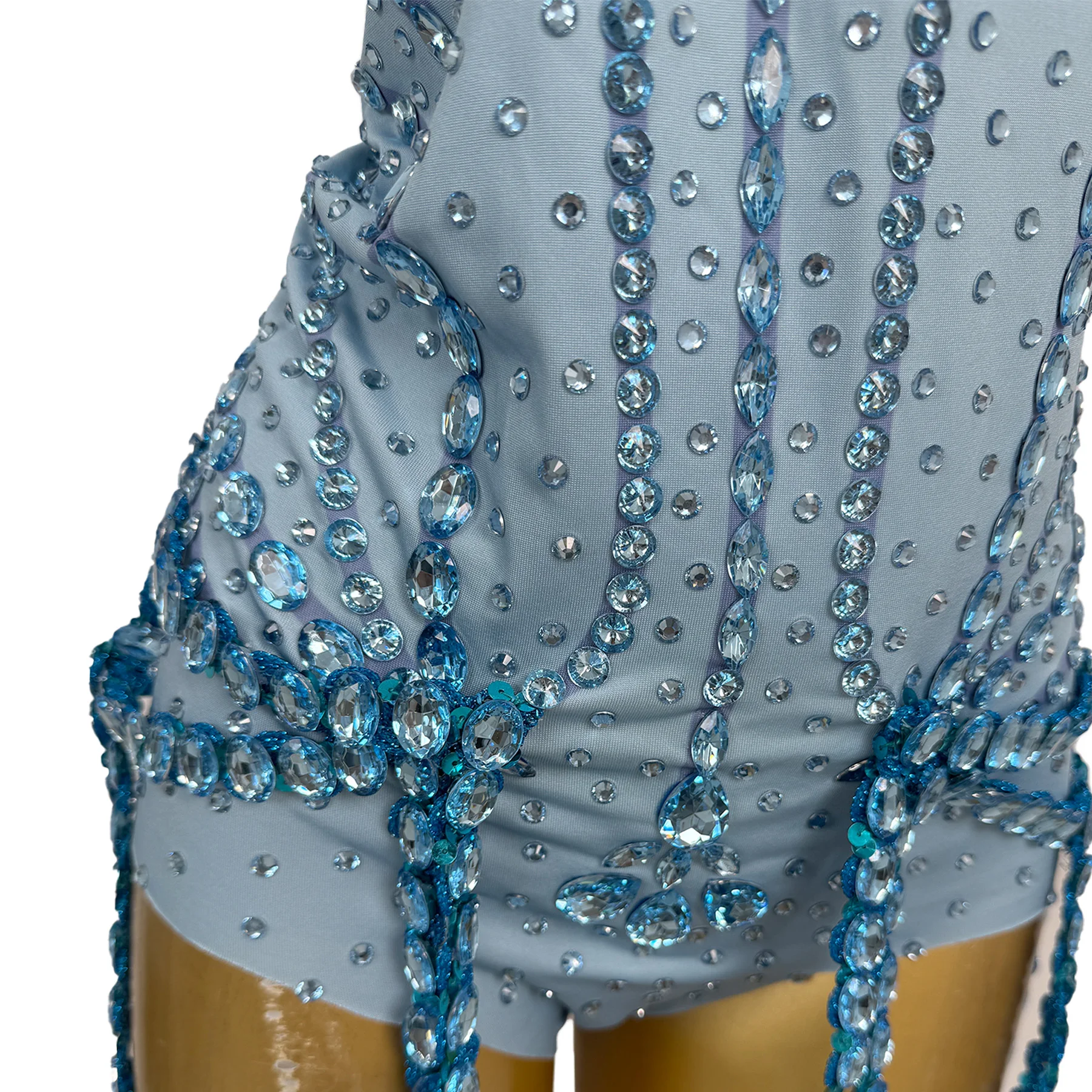 Tianlan مثير بار نادي الأداء زي الأزرق حجر الراين حمالة بذلة مع سلسلة عنق المرأة كوكتيل حفلة موسيقية اللباس