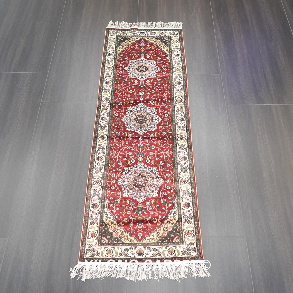 61x183cm Oriental Silk Runner Red Exquisite Hand Knotted Rug Runner (LJH043B)