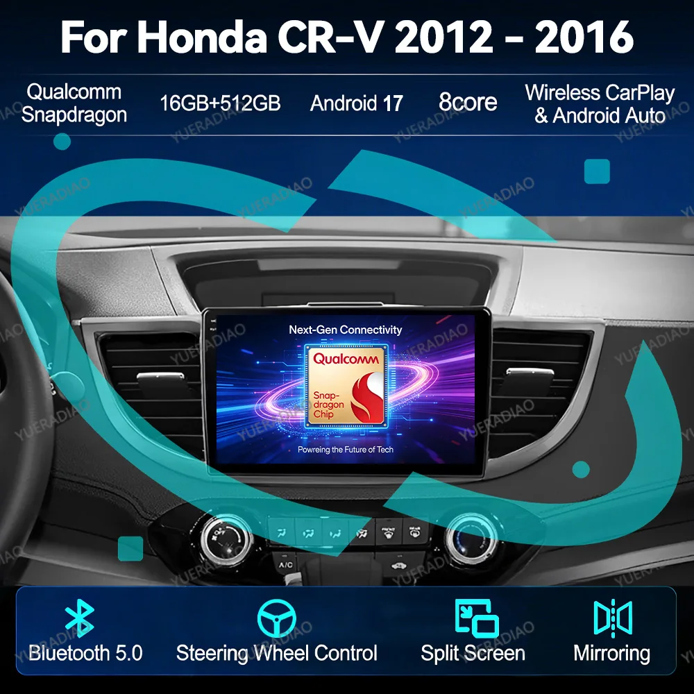 Android 17 Car Radio For Honda CRV CR-V 2012 - 2016 Qualcomm GPS NAVI 2DIN Multimedia Video Player Head Unit 4G WIFI QLED BT