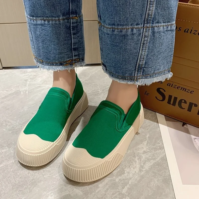 2023Thick-soled Women's Shoes Canvas Loafers Women's Design Sense Sneakers Slip-on Flat-bottom Casual Platform Shoes