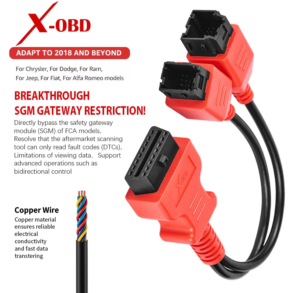 Original X-OBD 12+8 SGW Bypass Adapter Connector Dagnostic Cable For Chrysler Jeep Dodge Fiat Work With Autel IM508 IM608 MS908