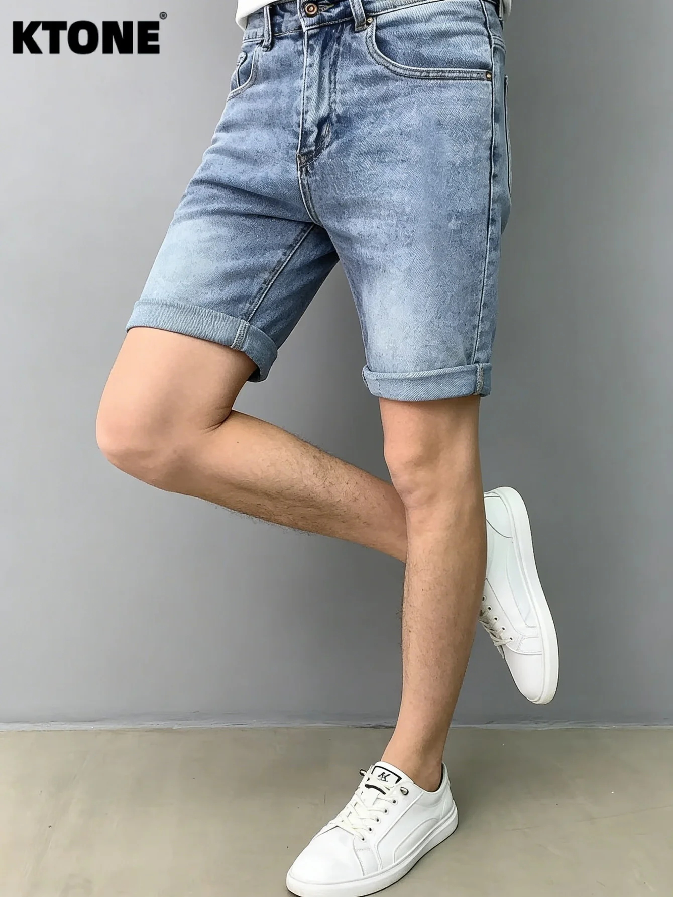 

Harajuku Jeans Blue Slim Denim Shorts For Man Minimalist Plain Drip No accessories or belts included