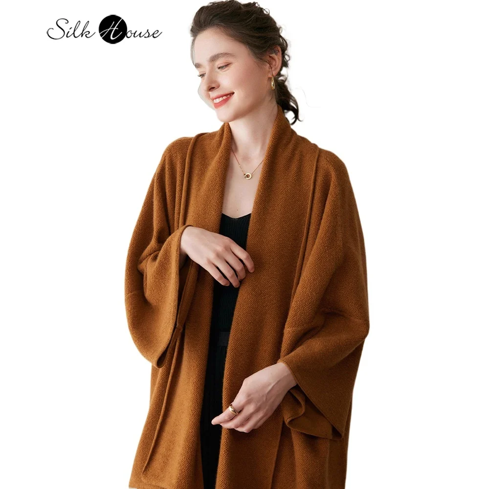 

2025 Women's Fashion Autumn/Winter New Classic Versatile 100% Cashmere Medium To Long Sweater Coat Loose Lazy Knitted Sweater