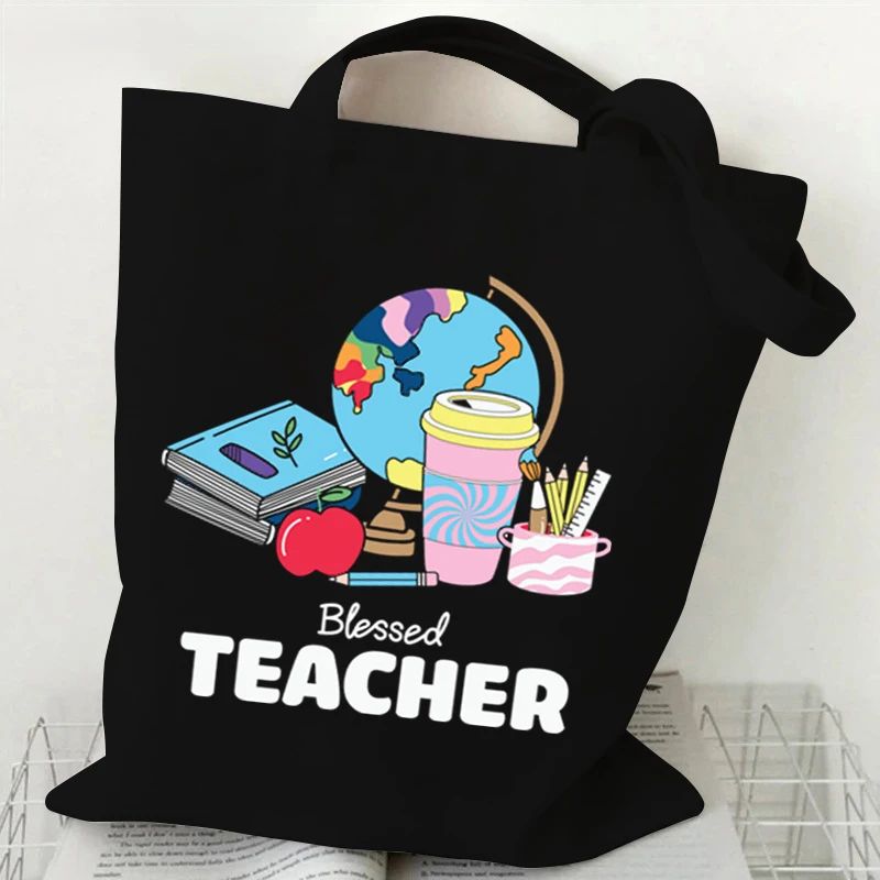 Sacola de lona para mulheres, Teacher Life, Cartoon Globe, Bolsas de ombro, é um lindo dia para aprender impressão, bolsa de compras, bolsas adolescentes