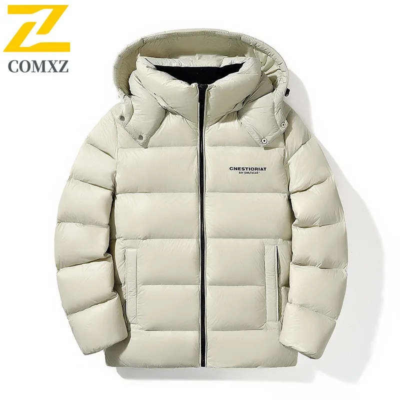 COMXZ 2025 Men Puffer Coat Hooded Outdoor Camping Windbreaker Workwear Versatile Mountain Casual Cold Protection Padded Coat