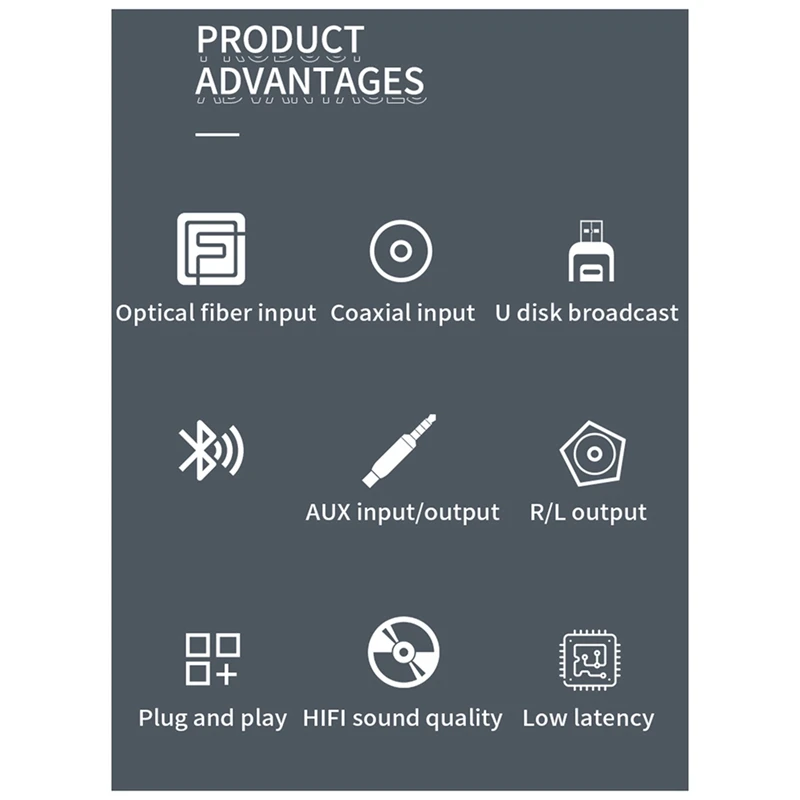 جهاز استقبال الصوت بالبلوتوث ، قرص يو محوري ، بصري لتشغيل ، جهاز إرسال ، R, L, L ac للتلفزيون ، MP3 ، أسود