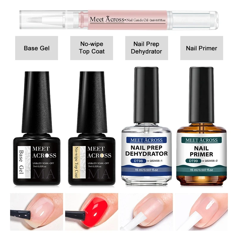 Manicure Set 15ml Nail Primer And Nail Prep Dehydrate Kit With 7ml Base Gel Top Coat Finger Oil Nail Art Functional glue Set