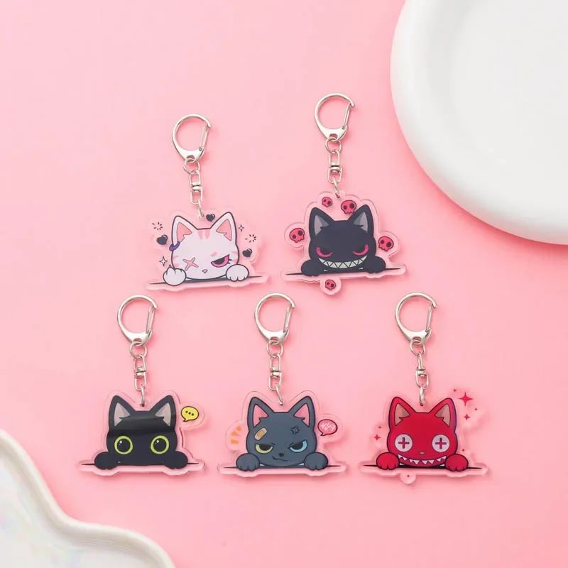 Evil Cat Anime Acrylic Keychain Accessaries Cartoon Funny Bag Pendant Cute Creative Bag Charm Car Keyring Friends Fans Gifts