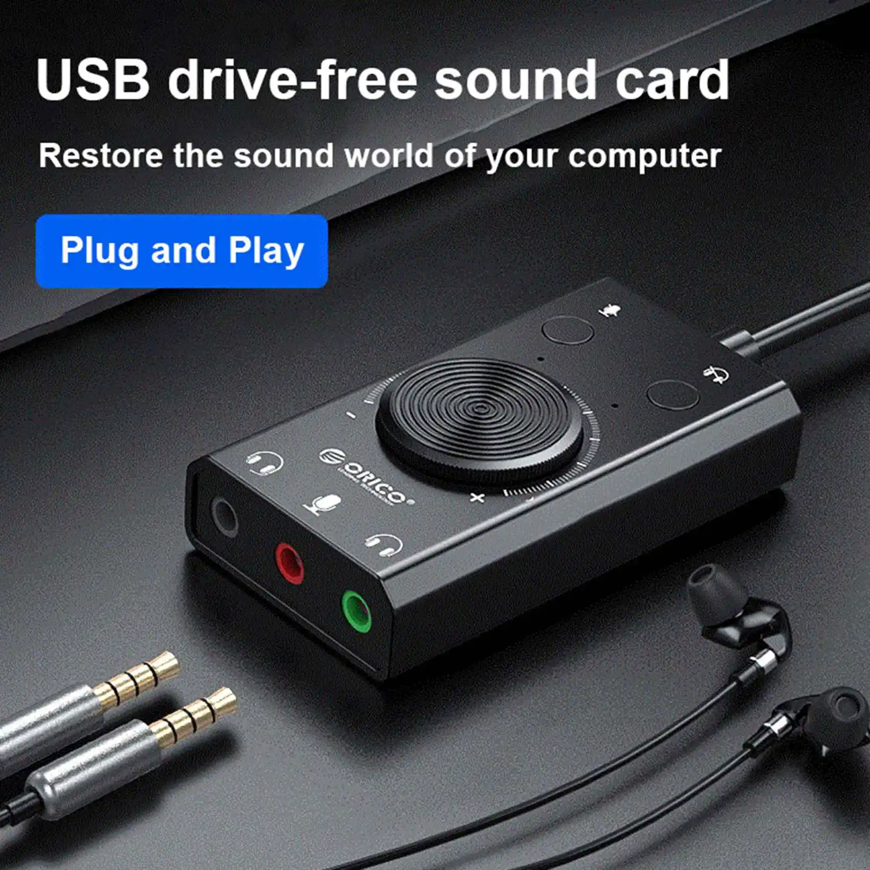 Super Deals ORICO SC2-BK External USB Sound Card USB Audio Adapter Headset Drive-Free Sound Card for Laptop Desktop Computer