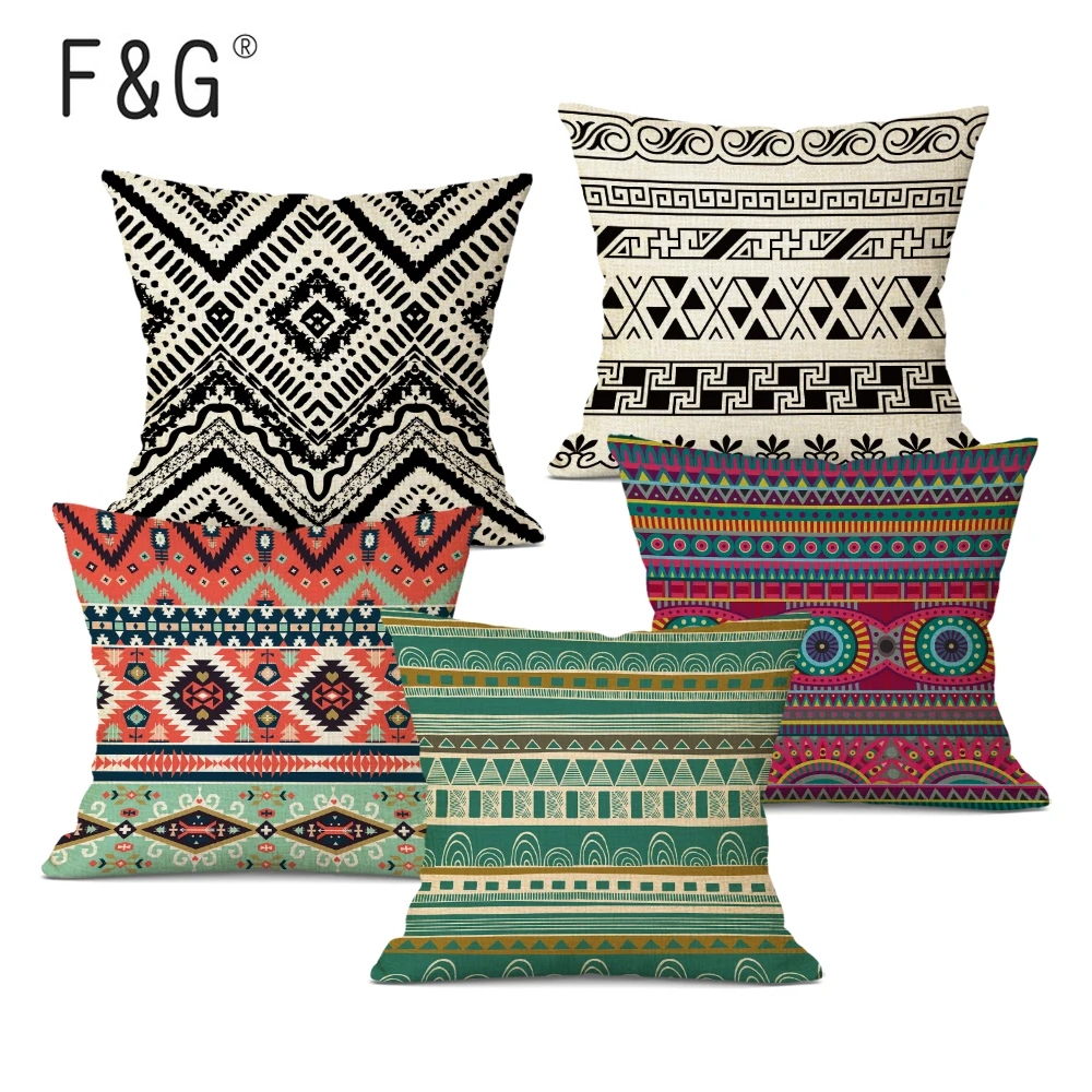 

Nordic Style Decorative Cushion Cover Ethnic Geometric Pattern Plaid Pillowcase 45Cmx45Cm Square Printed Throw Pillows Cover