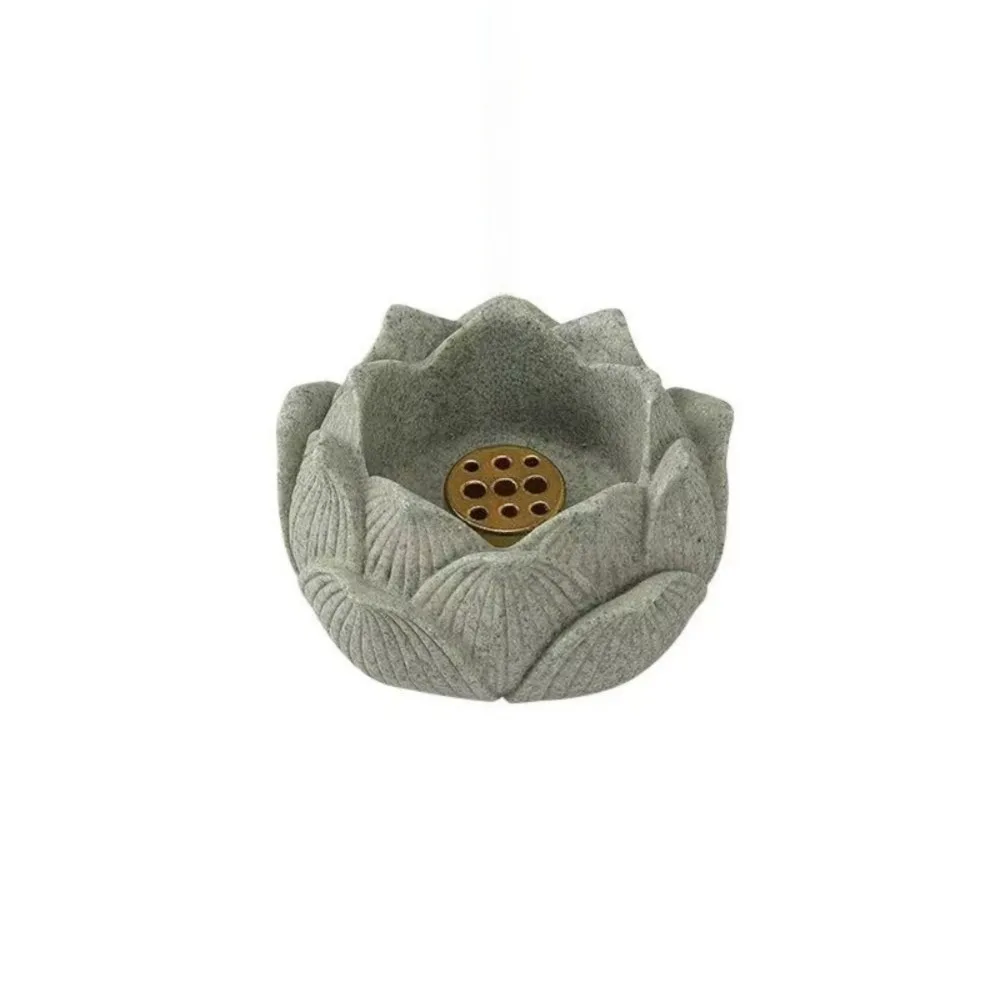 Green Sand Stone Lotus Incense Holder Flat Bottom Handmade Incense Stick Burner Ornament Lotus Shape Ash Catcher Indoor Use