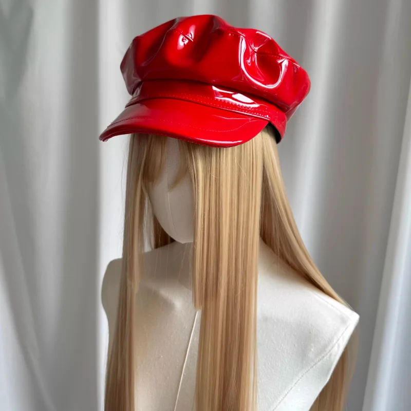 

Красная синтетическая кожа, модный темно-синий капюшон, детская шляпа газетчика из искусственной кожи, индивидуальная