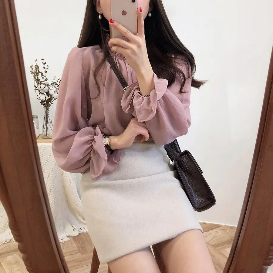 Koreański styl New Arrival wiosenna szyfonowa bluzka w stylu koreańskim - elegancka koszula damska z długim rękawem