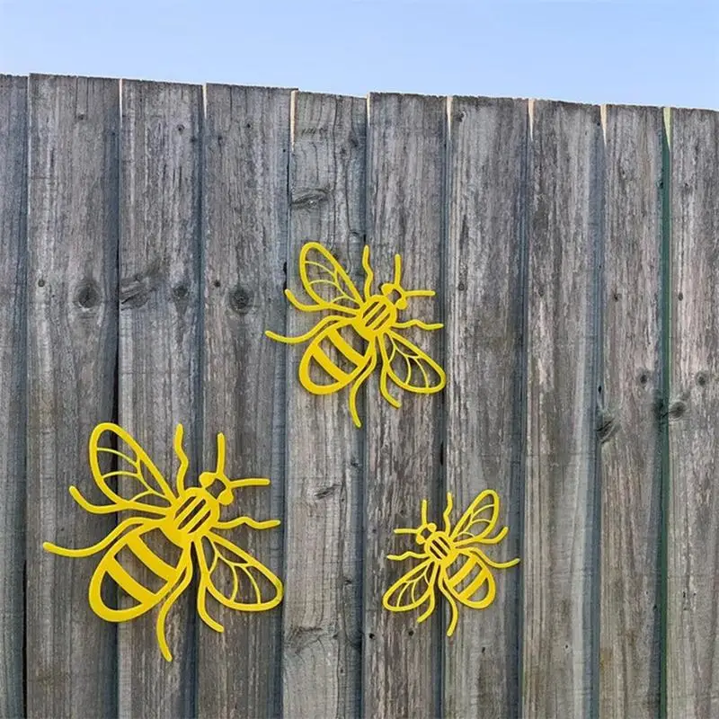 

3PCS/Set Creative Bee Garden Decoration Insect Statues Countryside Style Acrylic Outdoor Wall Sculptures Fence Ornament Sign