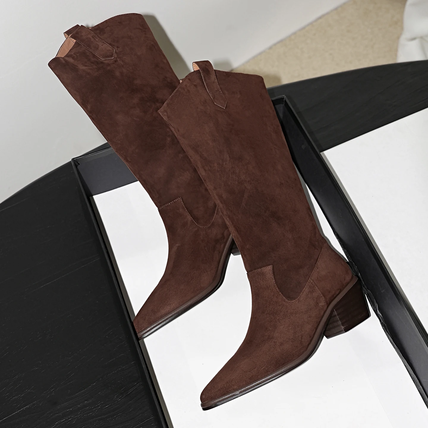 ESVEVA 2027 Fashion Women Knee High Boots Cow Suede Autumn Shoes Pointed Toe Winter High Heels Western Cowboy Long Boots 34-39