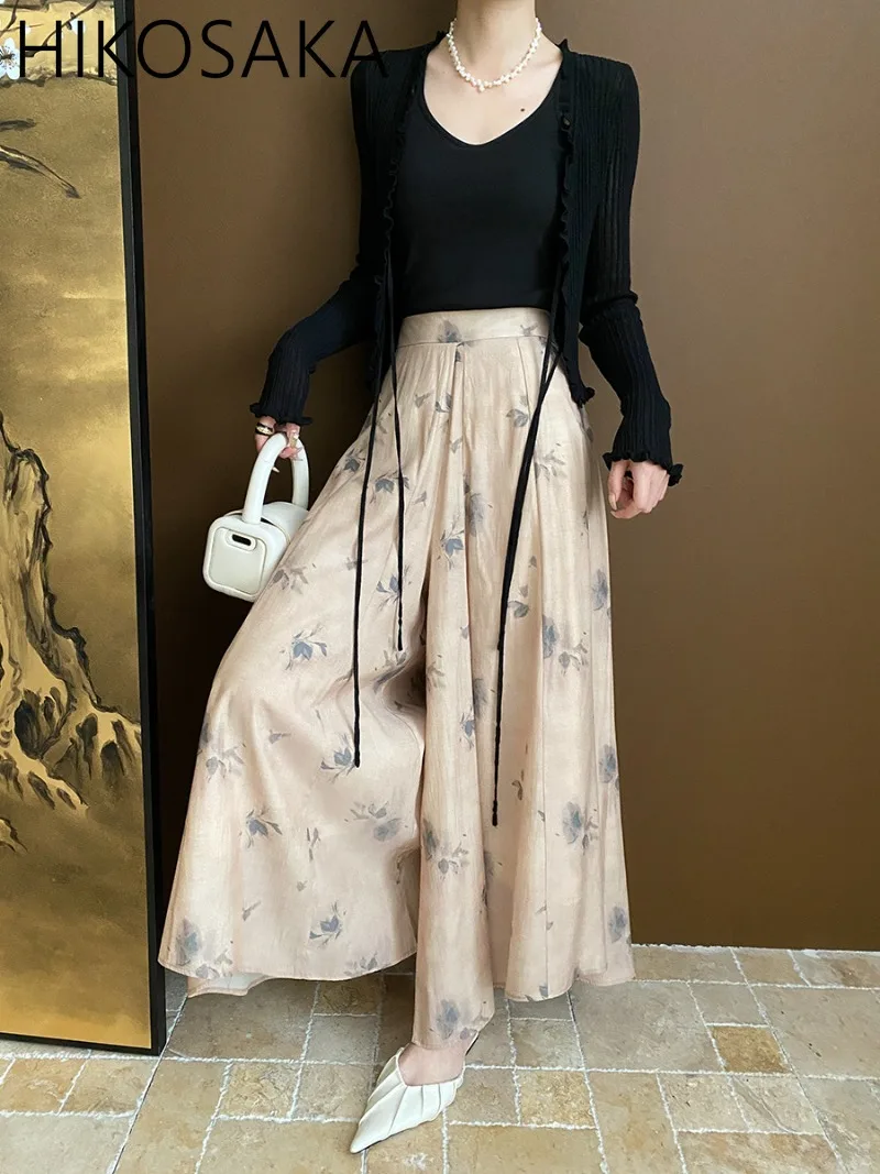 Temperament Elegant Drape Skirts High Wasit A-line Slim Floral Printed Pantskirt 2024 Spring New Aesthetic Faldas Mujer