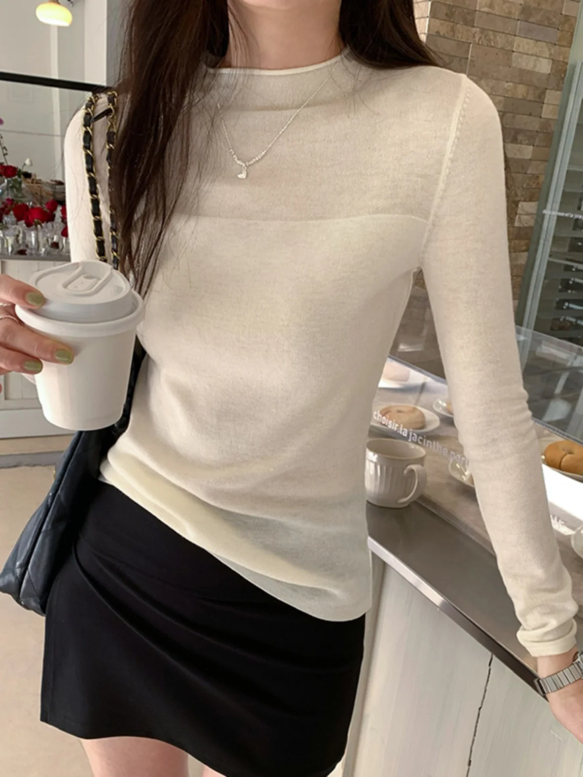 البلوزات لاعبا البلوفرات المرأة الصوف سترة المرأة الصوف يشعر طوق كامل الأعمال اليومية OL BF Y2K سيدة المهنية تخفيف #3