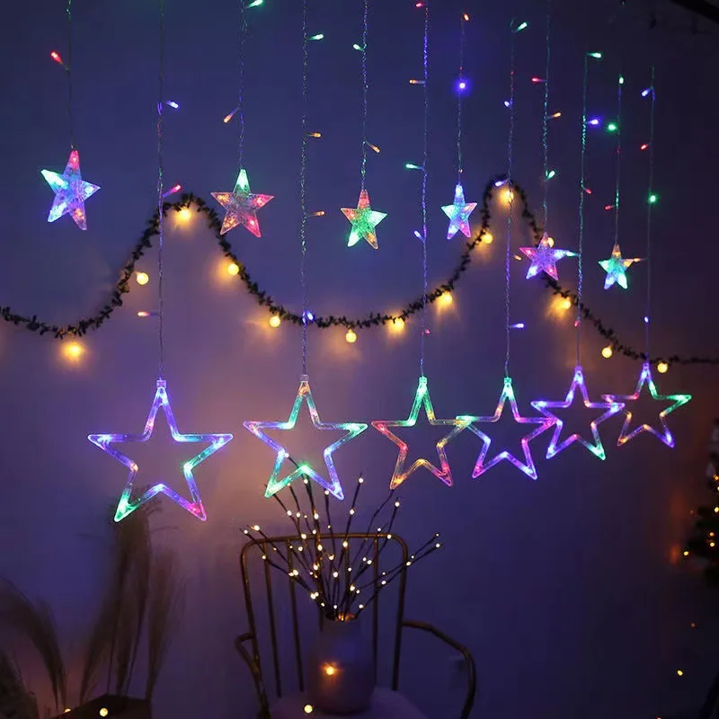 

LED Star Curtain String Lights 8 Flashing Modes Window Garland Fairy Lights Party Wedding New Year Christmas Home Decoration