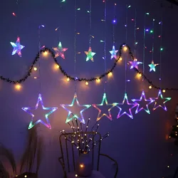 LED Star Curtain String Lights 8 Flashing Modes Window Garland Fairy Lights Party Wedding New Year Christmas Home Decoration