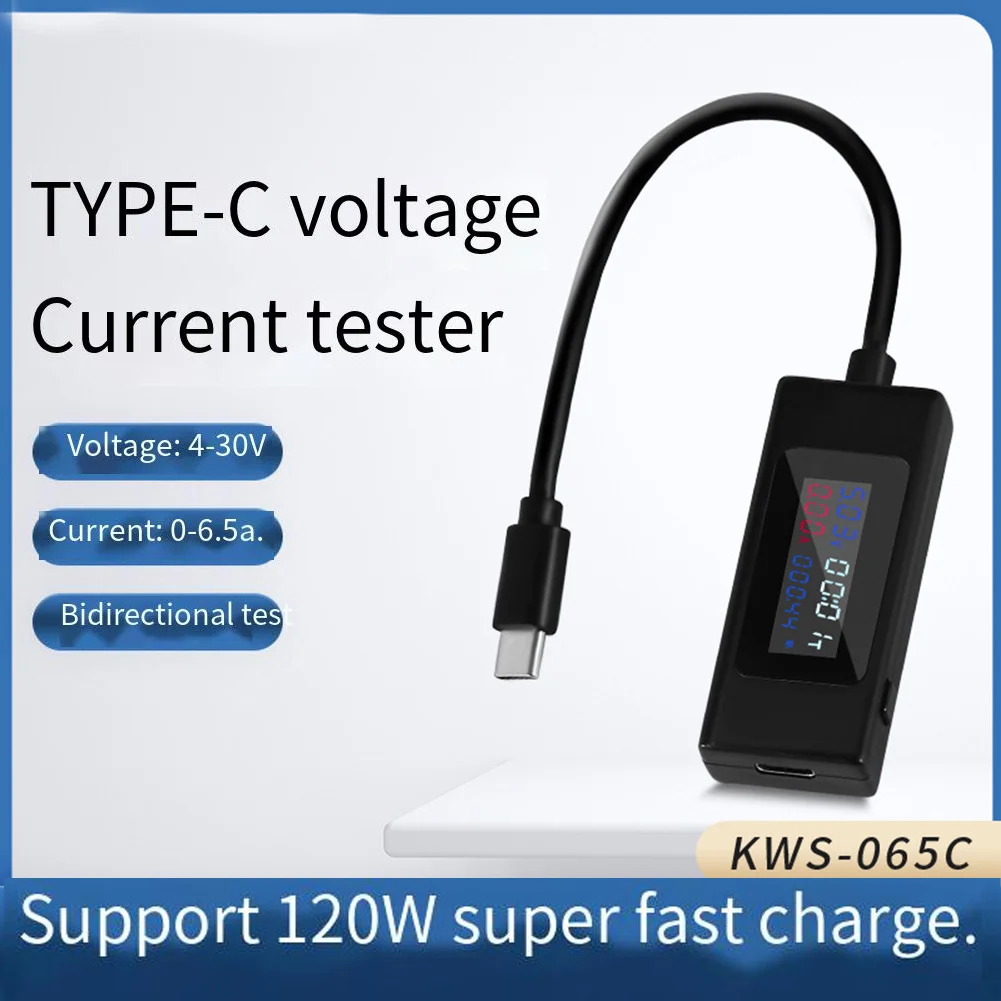 

DC Type-C Tester 4-30V Voltage Test Meter 6.5A Current Energys Wattmeter Meter Ammeter Indicator Power Bank Charger Detector