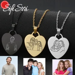 Sifisrri Personalized Custom Photo Line Necklace For Women Engrave Family Picture Heart Pendant Fashion Birthday Jewelry Gift