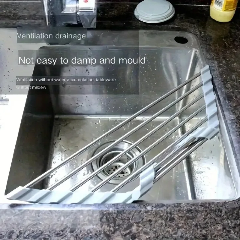 Foldable Triangle Sink Drain Mat Roll Up Kitchen Over Sink Dish Drying Rack For Sponge Brush Towels And Small Items