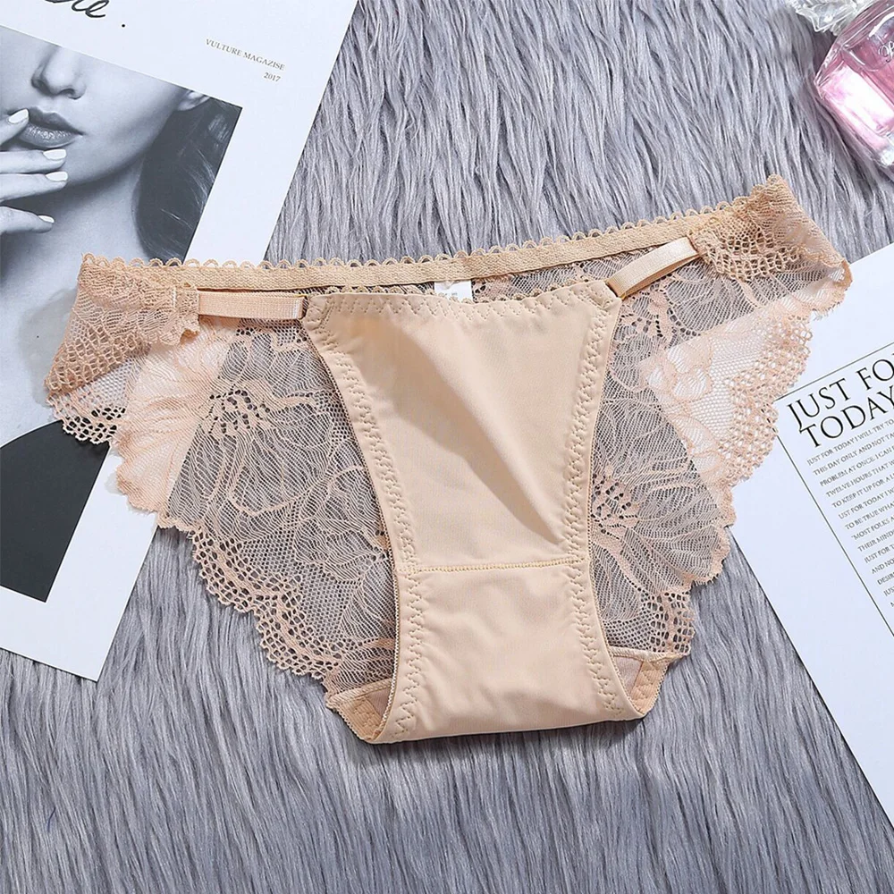 

Women Female Ice Silk Breathable Low-waist Transparent Sexy Briefs Lingeries Lace Panties Underwear