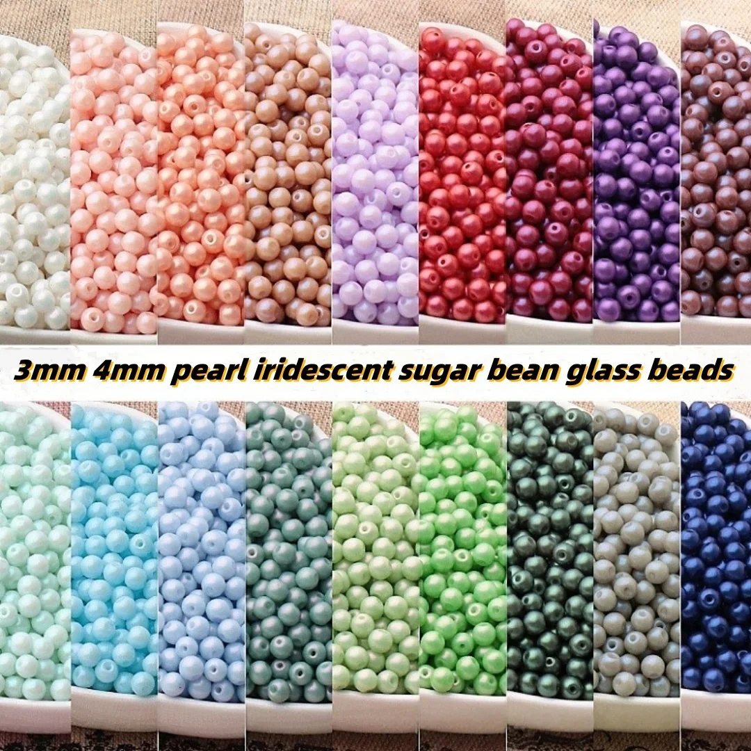 3mm 4mm Uniform Pearl Iridescent Candy Bean Glass Round Beads, Handmade DIY Bead Beads, Seed Bead Jewelry Accessories