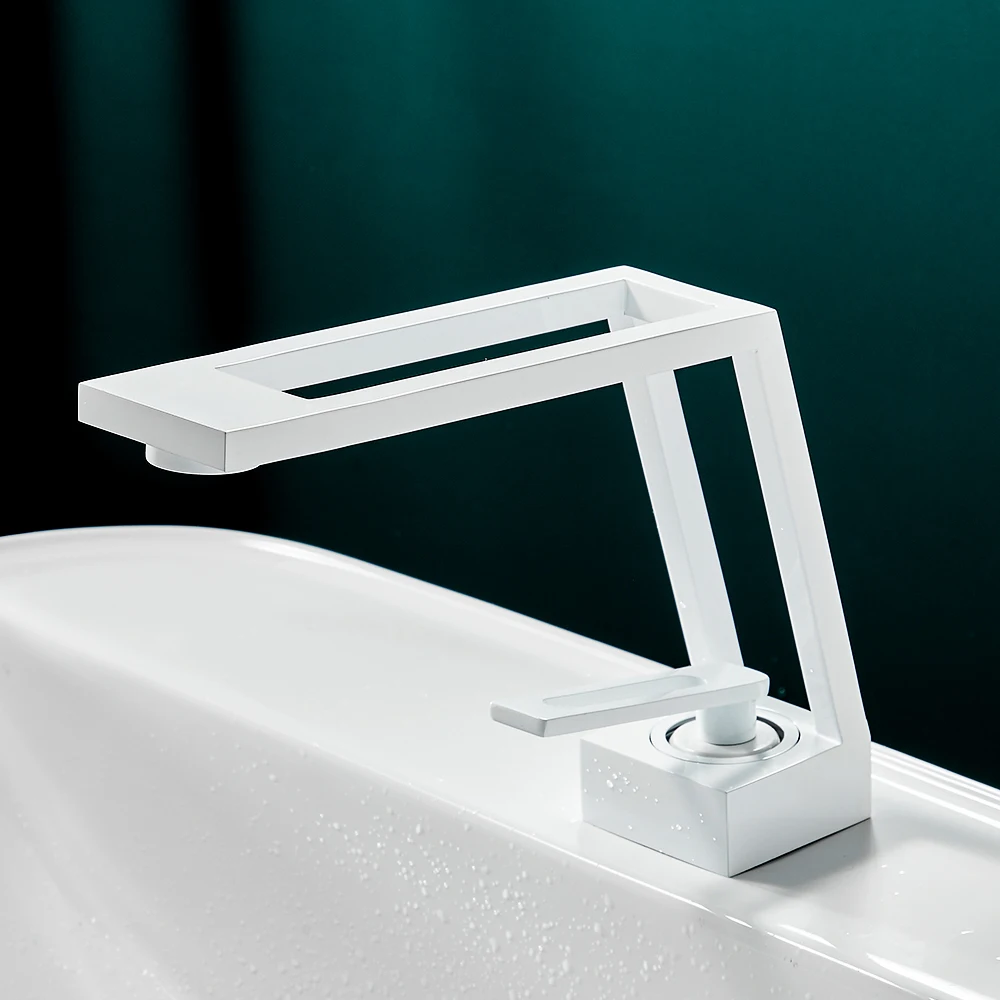 TOLM Brass Basin Bathroom Faucet, Countertop Mounted Hot and Cold Basin Mixed Faucet, Center Hollow Single Handle Faucet