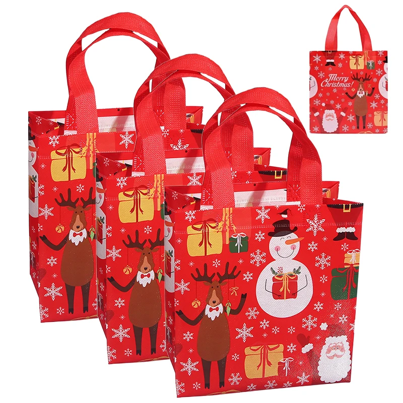4 stücke Frohe Weihnachten Geschenk Taschen Rot Hohe kapazität Faltbare Lagerung Handtasche Vlies Cartoon Print Santa Elch Party liefert TMZ