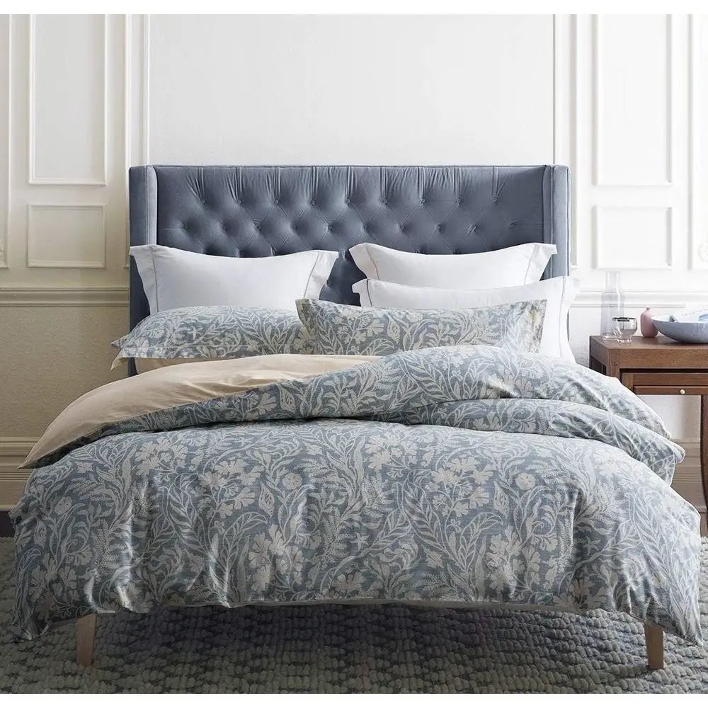 

Duvet Cover Queen Size, 600 Thread Count Cotton Beige & Bluish Grey Printed with Luxurious Leaves Reversible Botanical Comorter