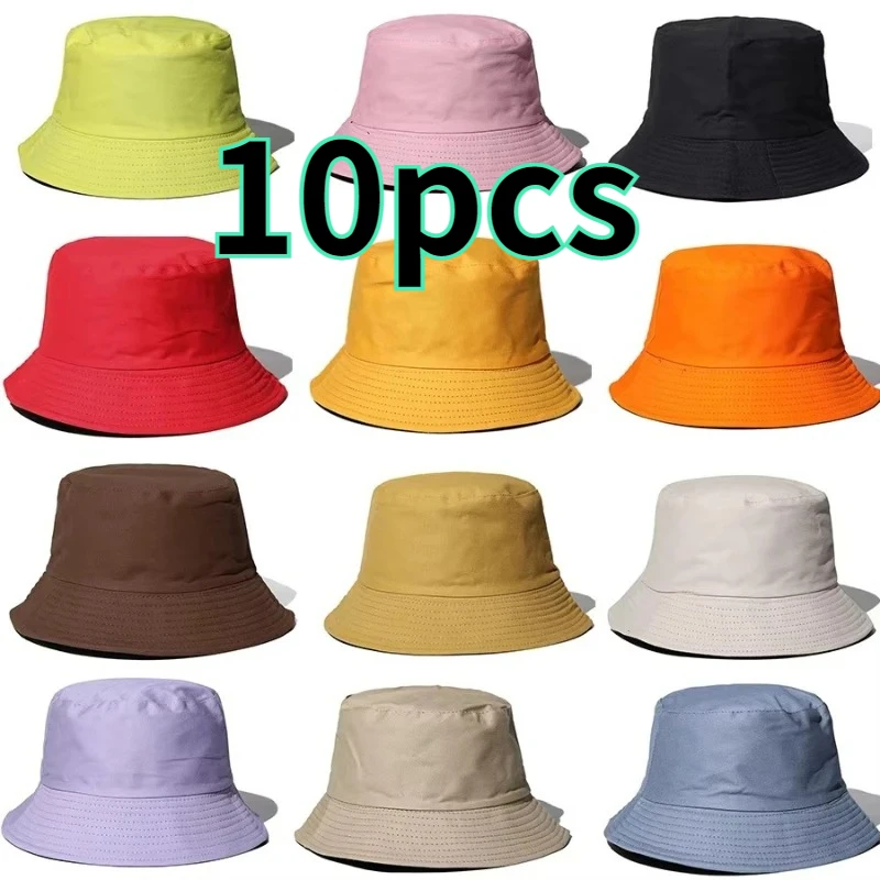 10pcs Women Men Solid Fisherman Cap,Single-sided Wear Fishing Hat Spring Summer Panama Outdoor Sunshine Bucket Hat for Tralve