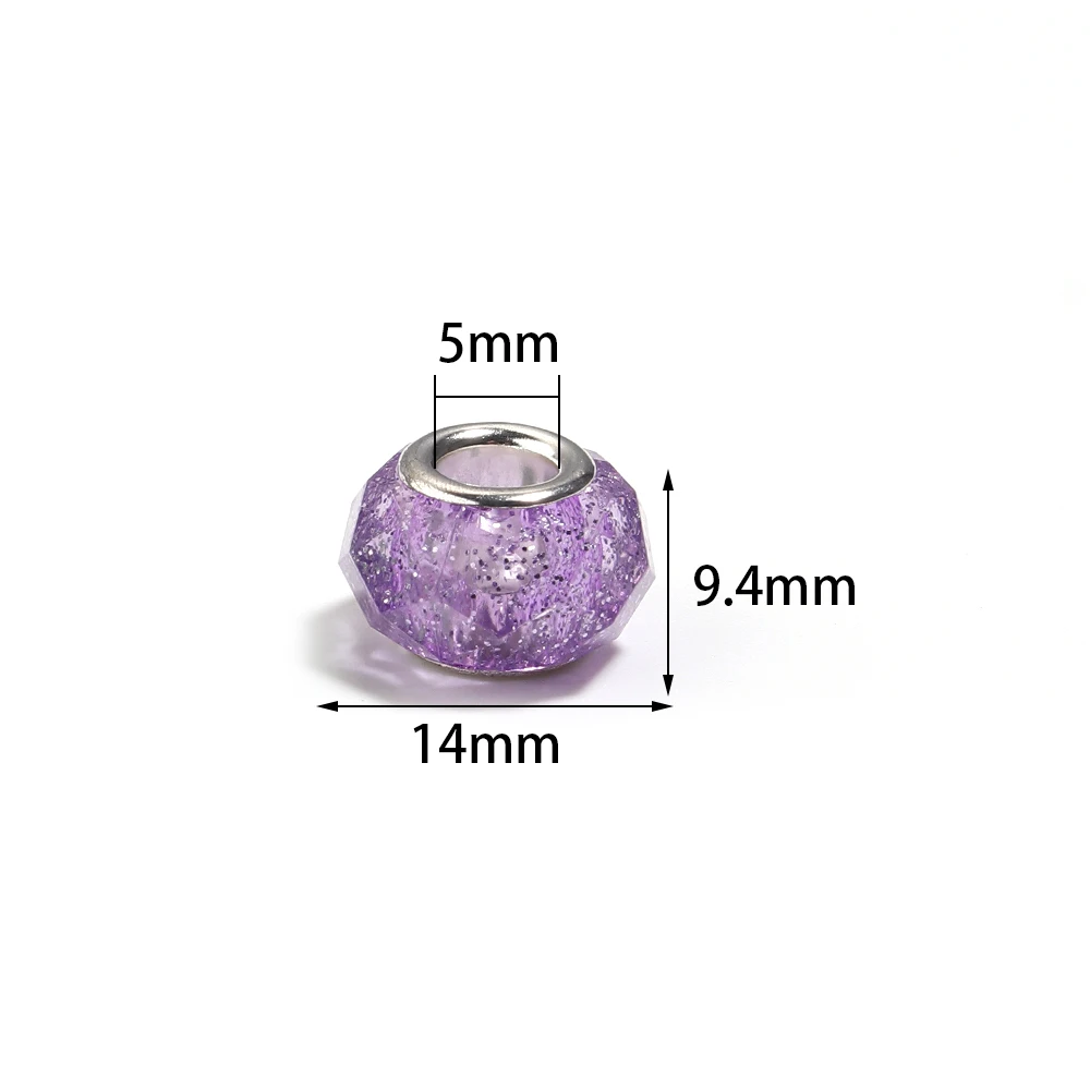 20 Stück 14mm Glitzer-Facetten-Harzperlen Muranos Großloch-Abstandsperlen für DIY Armband Halskette Schmuckherstellung Zubehör – Detail 1