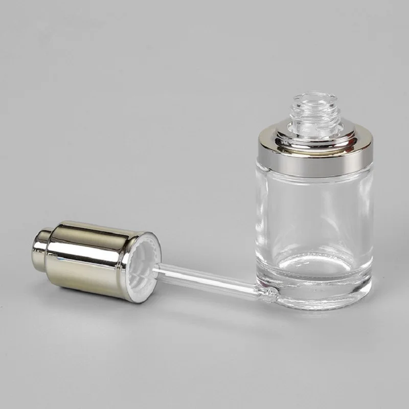 30ML clear glass bottle silver/gold pump dropper lotion emulsion moisture toner liquid essence oil gel skin care  packing