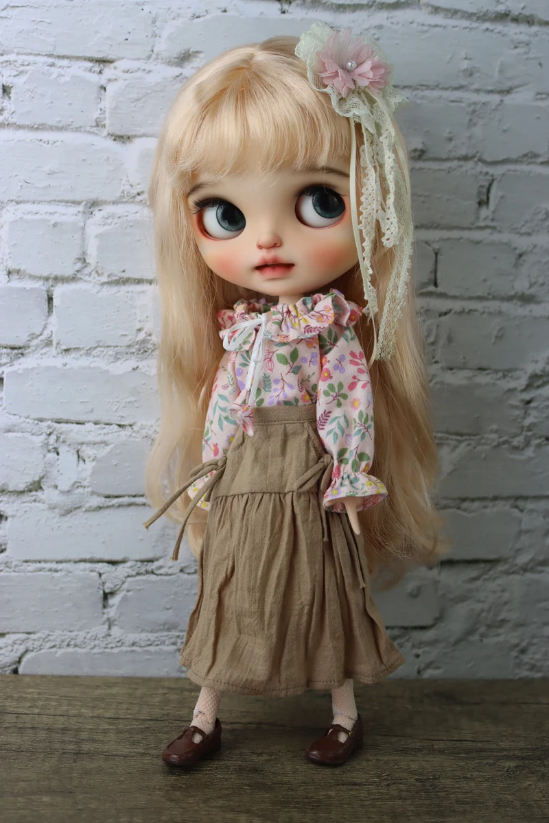 Doll Clothes for Blythe Blue Pink White Flower Shirt Blouse for Ob24 Ob22 Azone Doll Dress Collar Shirt