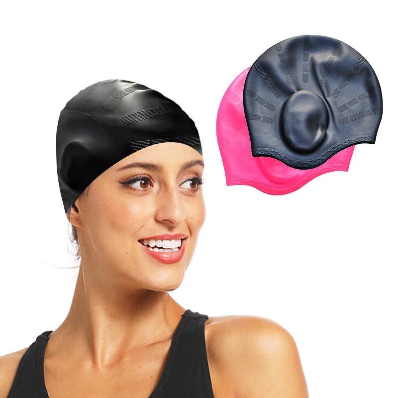 Adults Silicone Swimming Caps Men Women Ear Protection Bathing Hat With Long Hair Waterproof Swim Pool Cap For Diving