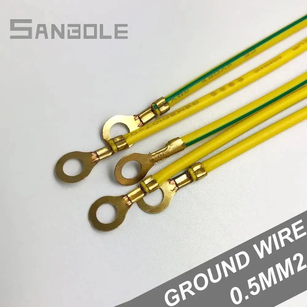 

200pcs/lot 4*100 Yellow Green Ground Ear Ring Terminal Wiring Cable Electric Earth Wire Connector 0.5mm2 Power Cord