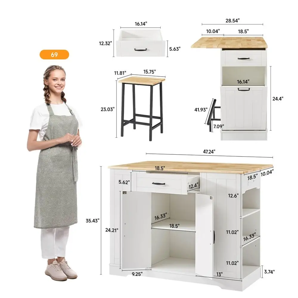 Stationary Kitchen Islands Include 2 Chairs, 47 Kitchen Island With Drop Leaf, …
