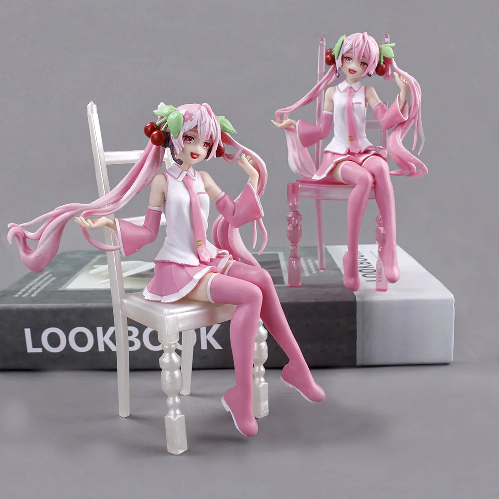 16 CM Anime Hatsune Miku sexy Bella ragazza Rosa sakura Sedia posizione seduta Action figure PVC Modello giocattoli auto Ornamenti regali