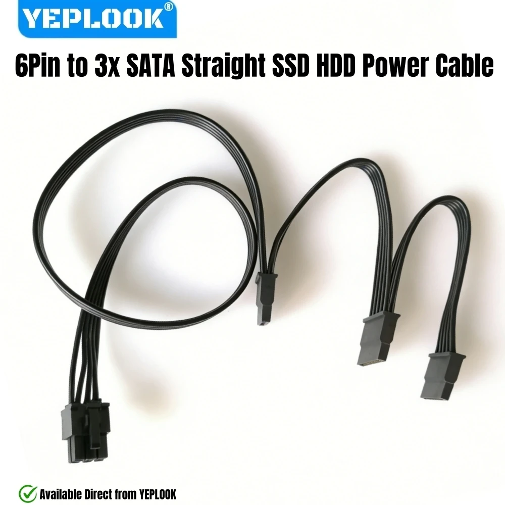 

6Pin to 3x SATA Straight for Corsair SF750, SF600, SF450 SF PLATINUM Type 4 Modular Powers, SSD HDD Power Cable 50+15+15CM 18AWG