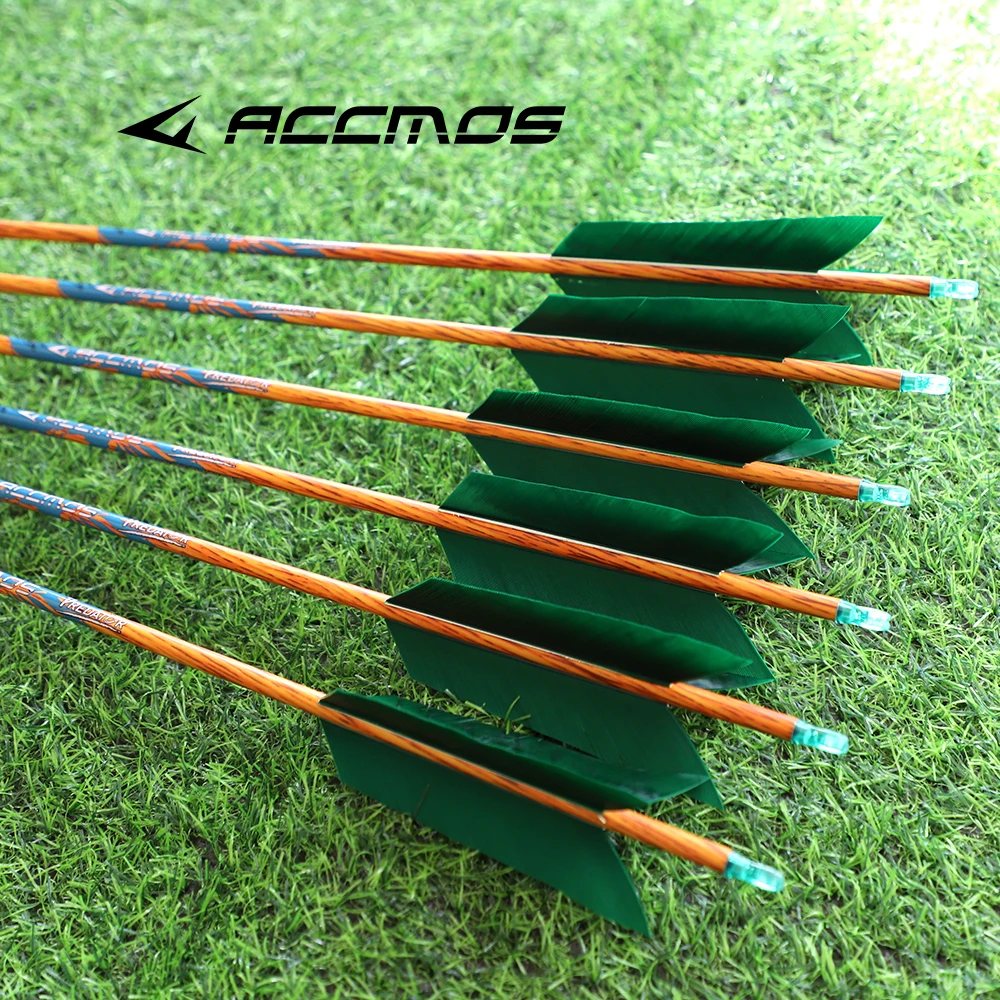 

6/12/18pc 4 feather Carbon arrow Id6.2mm Spine 300/400/500/600/700-33inch 350/450/550-32inch wood Skin 4inch green hunting arrow